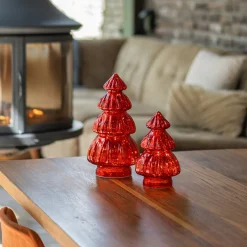 Kleine Rode Led-kerstboom Van Craquelé Glas