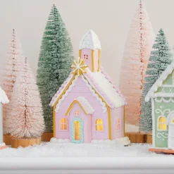 Koekhuisje Kerk | Led | Klei | Pastelroze | 19cm Hoog