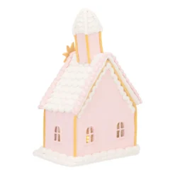 Koekhuisje Kerk | Led | Klei | Pastelroze | 19cm Hoog