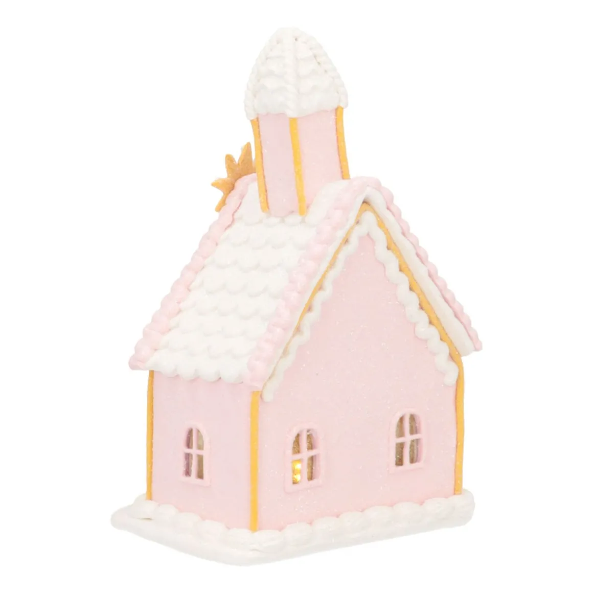 Koekhuisje Kerk | Led | Klei | Pastelroze | 19cm Hoog