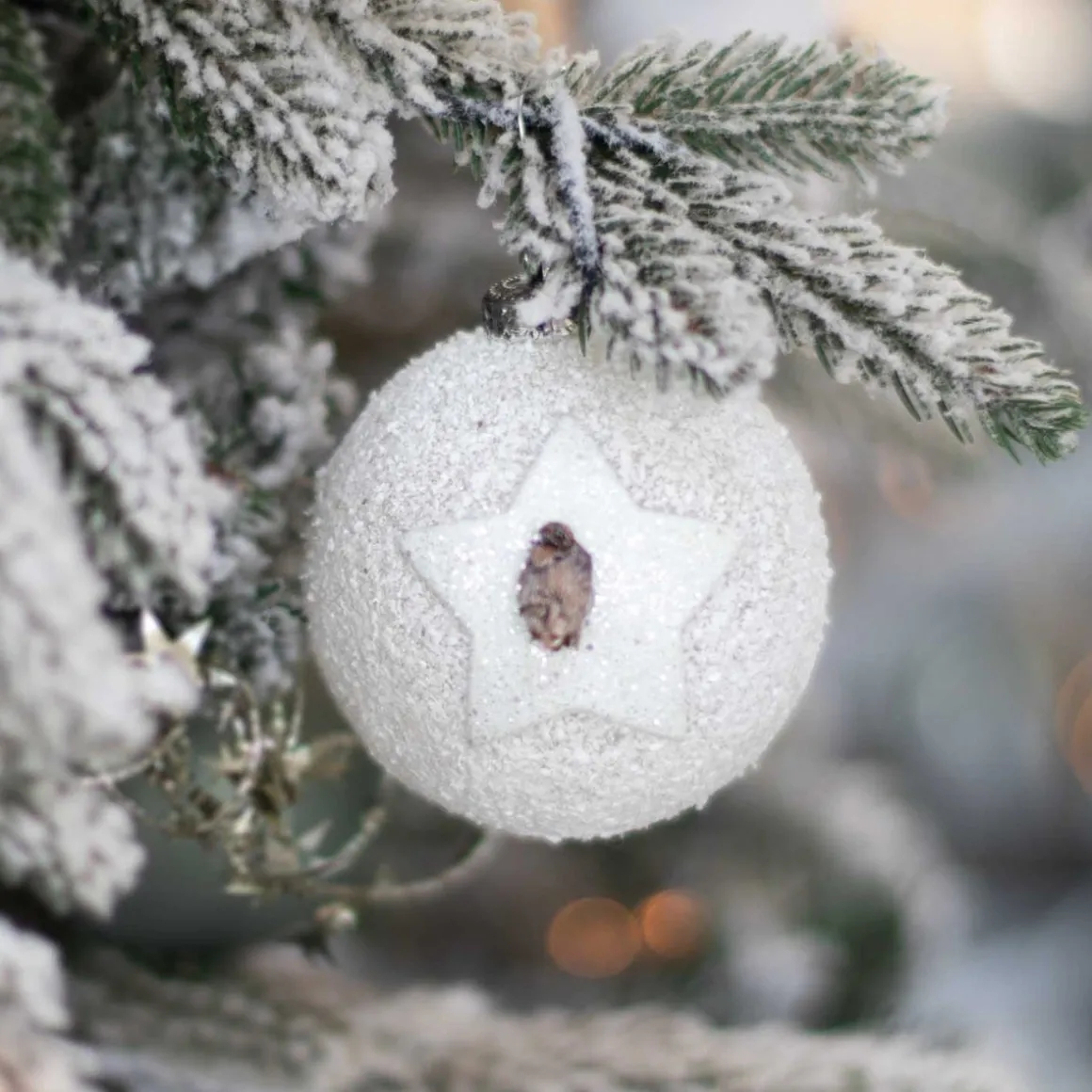 Kunststof Kerstbal Met Ster 8 Cm Wit