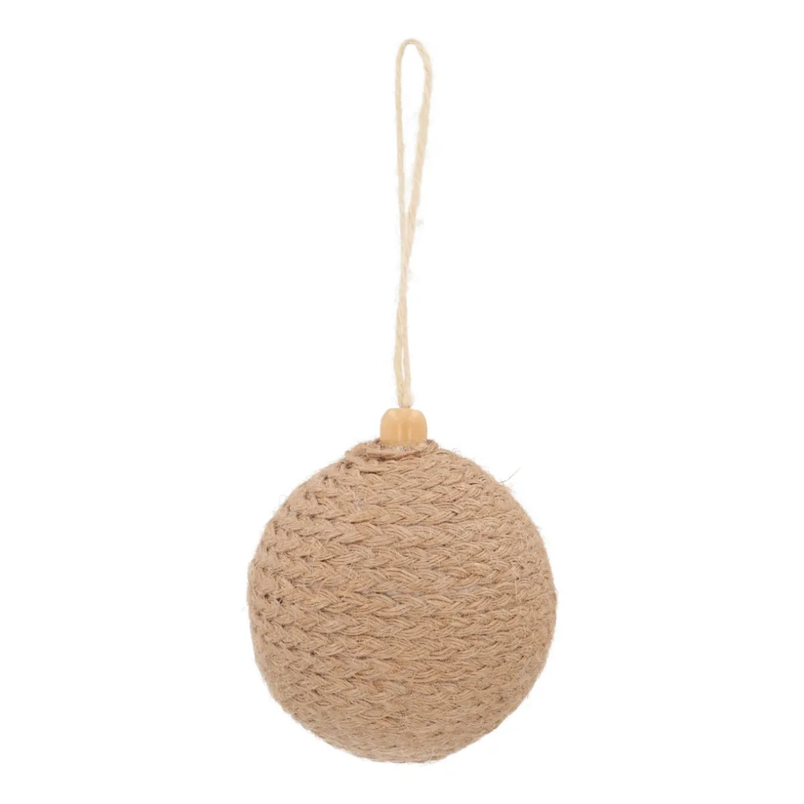 Landelijke Beige Jute Kerstbal 8 Cm