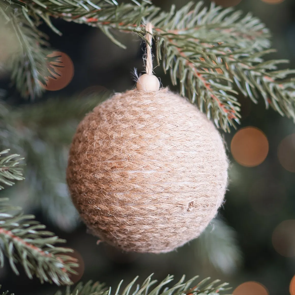 Landelijke Beige Jute Kerstbal 8 Cm