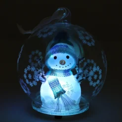 LED Sneeuwman - Glazen Kerstbal - 10cm - Blauw
