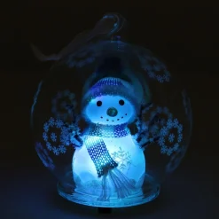 LED Sneeuwman - Glazen Kerstbal - 10cm - Blauw