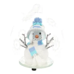 LED Sneeuwman - Glazen Kerstbal - 10cm - Blauw