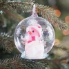 LED Sneeuwman - Glazen Kerstbal - 10cm - Roze