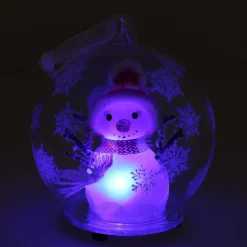 LED Sneeuwman - Glazen Kerstbal - 10cm - Roze