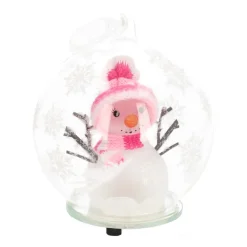 LED Sneeuwman - Glazen Kerstbal - 10cm - Roze