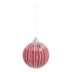 Luxe Glazen Kerstbal Antiek Verticale Strepen 8 Cm Rood