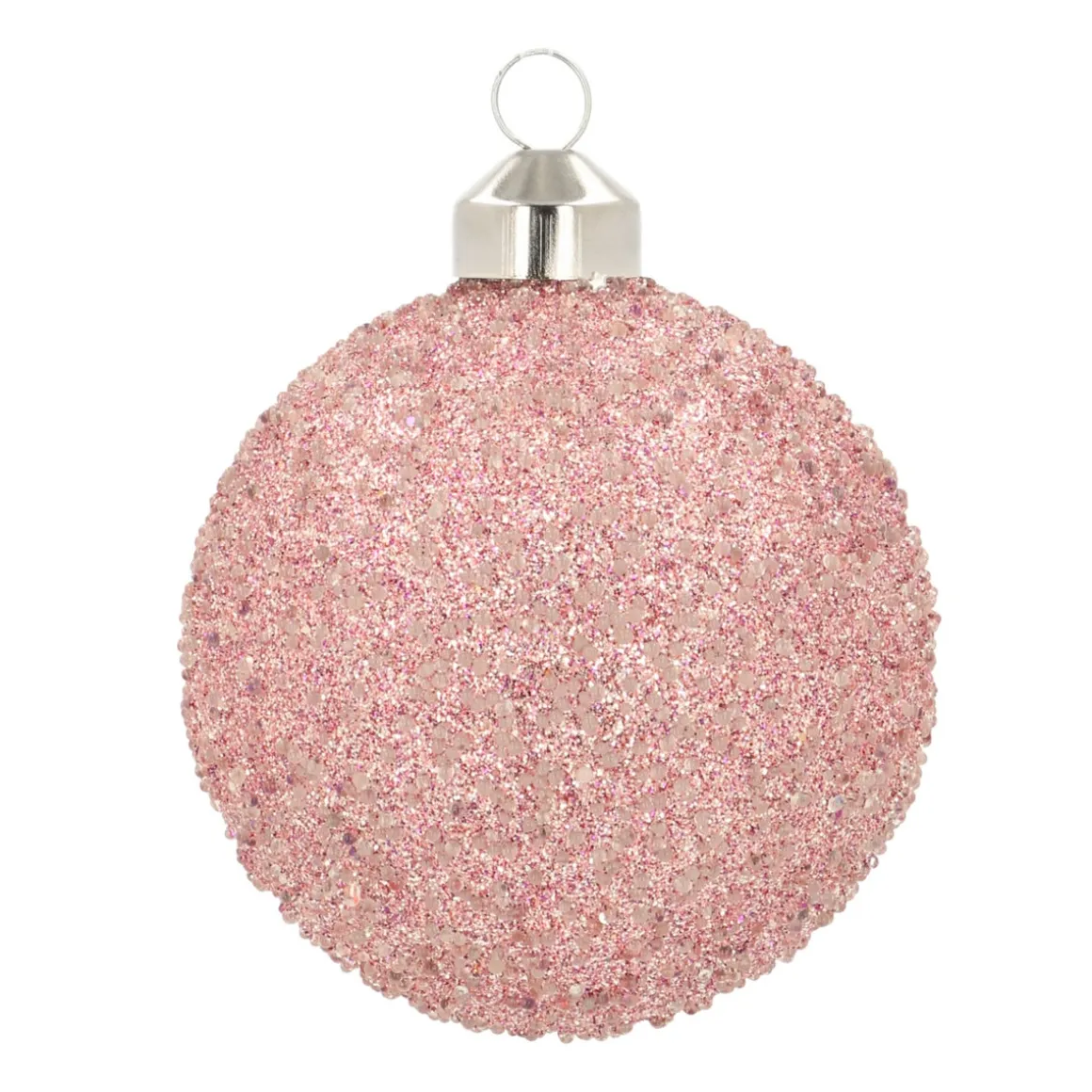 Luxe Glazen Kerstbal Glitter Zachtroze 8cm