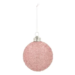 Luxe Glazen Kerstbal Glitter Zachtroze 8cm