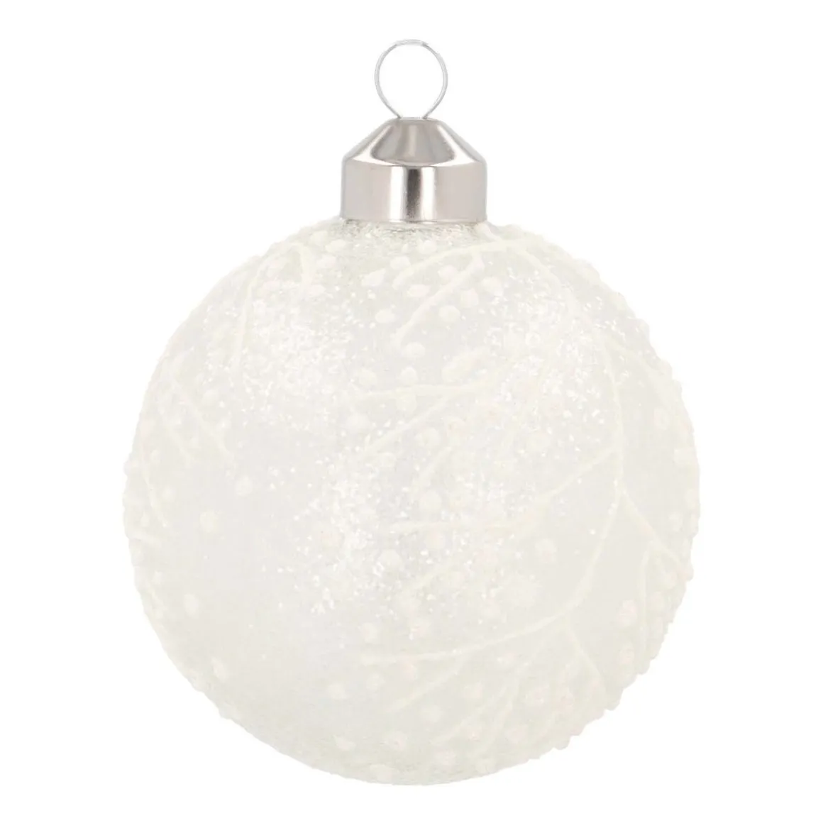 Luxe Glazen Kerstbal Ijsbloemen 8 Cm Melk Wit