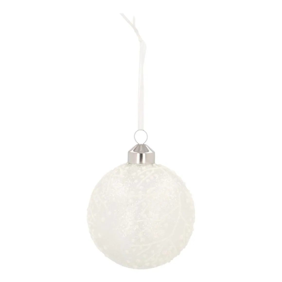 Luxe Glazen Kerstbal Ijsbloemen 8 Cm Melk Wit