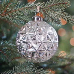 Luxe Glazen Kerstbal Met Driehoeken 9 Cm Champagne