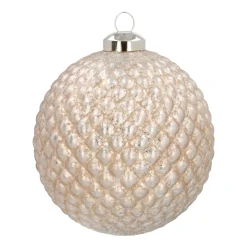 Luxe Glazen Kerstbal Met Reliëf 10 Cm Champagne