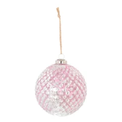 Luxe Glazen Kerstbal Met Reliëf 10 Cm Roze