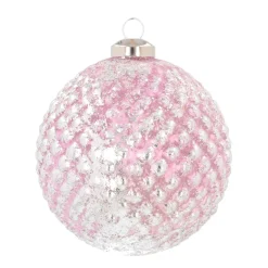 Luxe Glazen Kerstbal Met Reliëf 10 Cm Roze