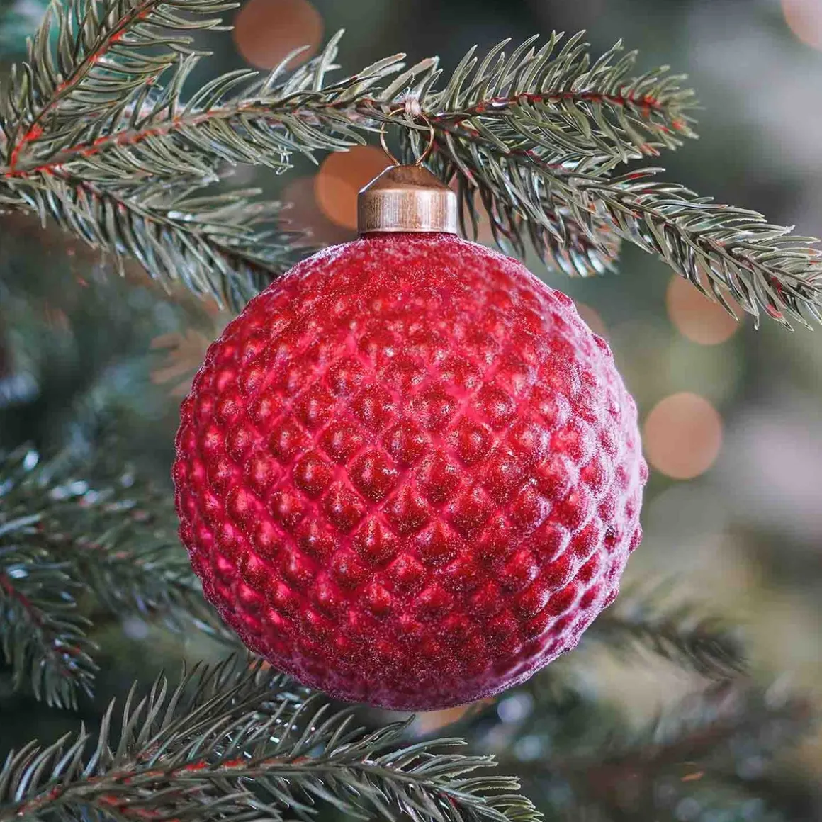 Luxe Glazen Kerstbal Met Reliëf 10 Cm Donkerrood