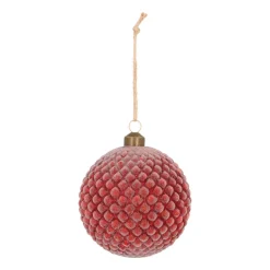 Luxe Glazen Kerstbal Met Reliëf 10 Cm Donkerrood