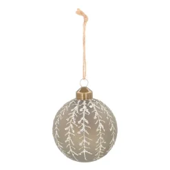Luxe Kerstbal | Glitterende Takken Decoratie | Glas | 8cm | Taupe