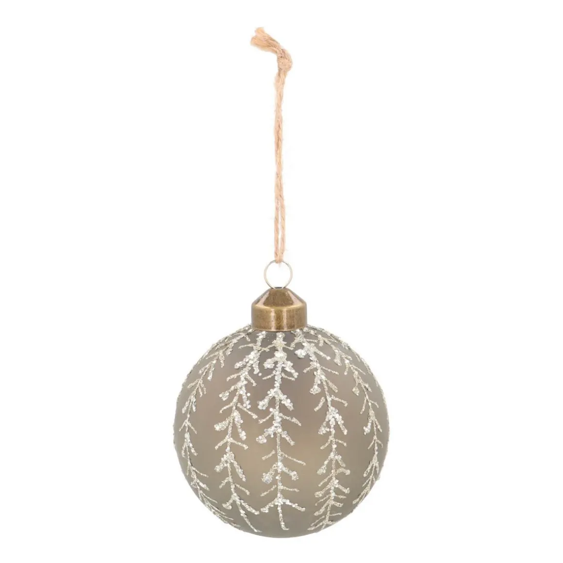 Luxe Kerstbal | Glitterende Takken Decoratie | Glas | 8cm | Taupe