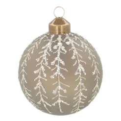 Luxe Kerstbal | Glitterende Takken Decoratie | Glas | 8cm | Taupe