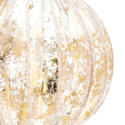 Luxe Kerstbal Bladgoud Met Witte Strepen | Glas | Transparant-Goud | 8cm