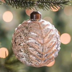 Luxe Kerstbal Bladnerf Relief | Champagne | Glas | 8cm