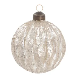 Luxe Kerstbal Doorzichtig Met Gliterstrepen | Champagne | Glas | 8cm