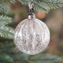 Luxe Kerstbal Doorzichtig Met Gliterstrepen | Champagne | Glas | 8cm