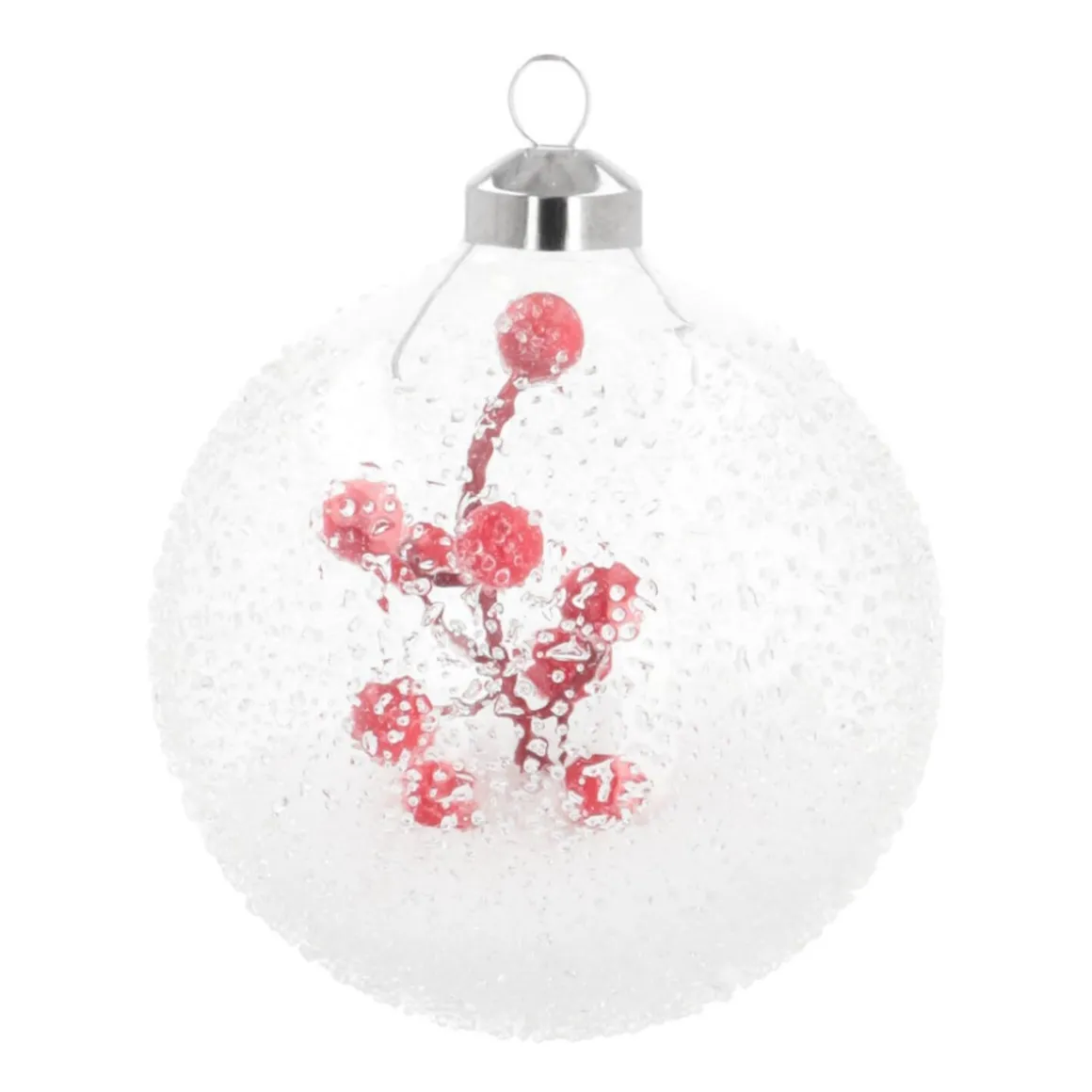 Luxe Kerstbal Frost Effect Met Bessentak | Transparant | Glas | 10cm