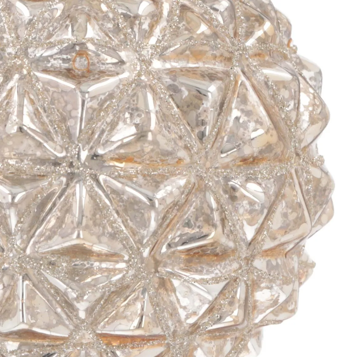 Luxe Kerstbal Geometrisch Craquelé | Glas | Champagne | 10cm