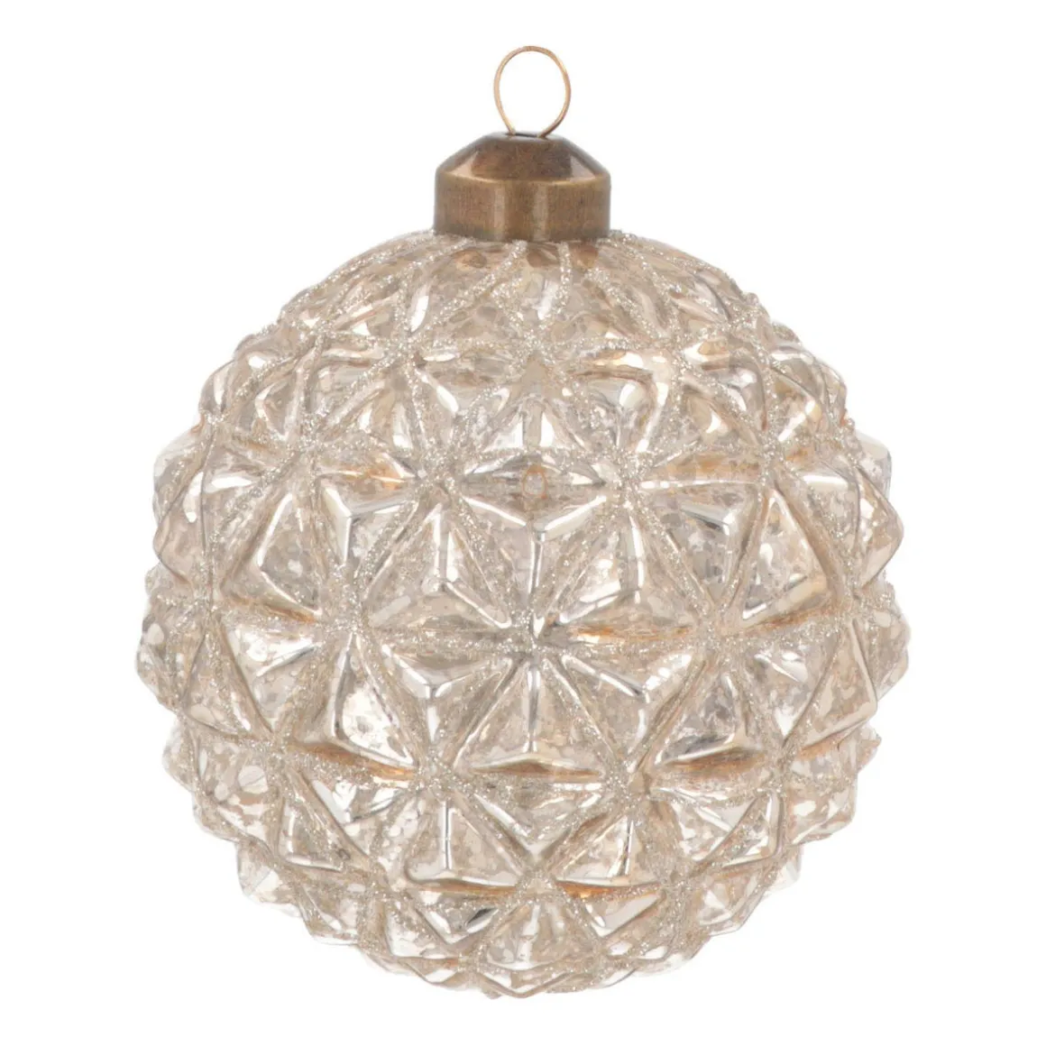 Luxe Kerstbal Geometrisch Craquelé | Glas | Champagne | 10cm