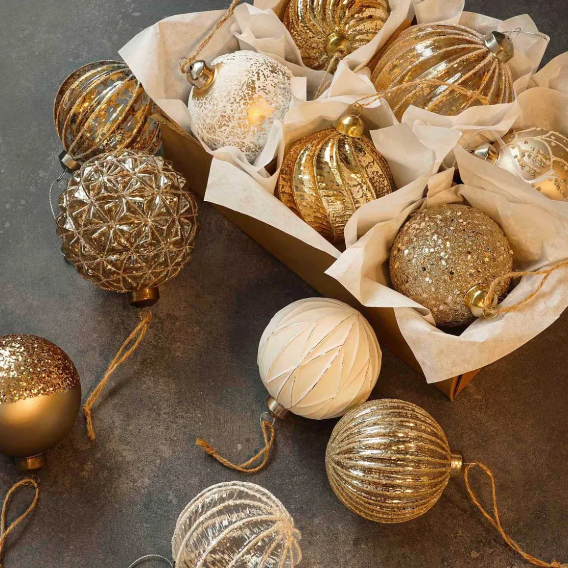 Luxe Kerstbal Geometrisch Craquelé | Glas | Champagne | 10cm