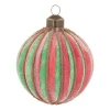 Luxe Kerstbal Gestreept Met Frost | Glas | Groen-rood | 8cm