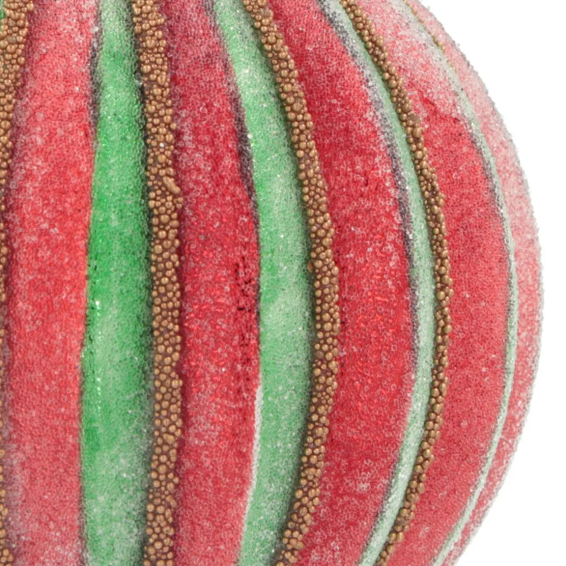Luxe Kerstbal Gestreept Met Frost | Glas | Groen-rood | 8cm