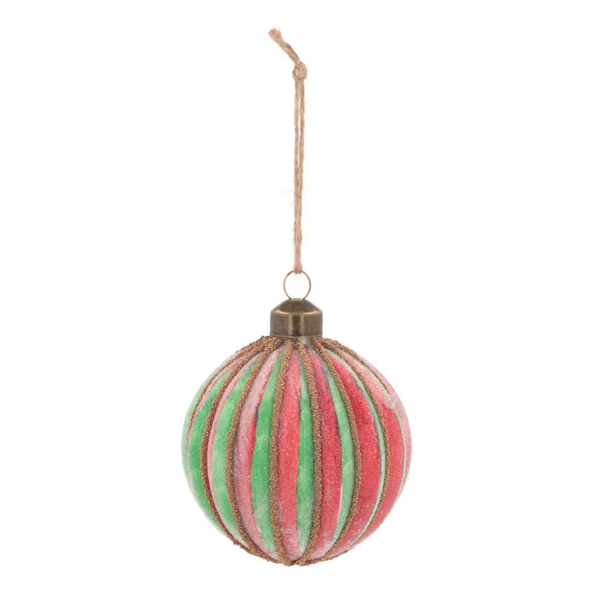 Luxe Kerstbal Gestreept Met Frost | Glas | Groen-rood | 8cm