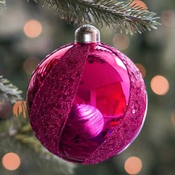 Luxe Kerstbal Glitter Swirl | Glas | Fuchsia | 10cm
