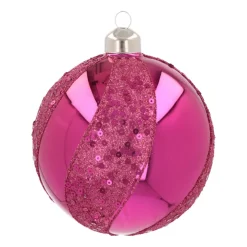 Luxe Kerstbal Glitter Swirl | Glas | Fuchsia | 10cm