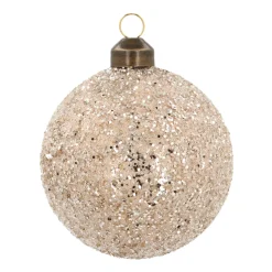 Luxe Kerstbal Glitterkralen | Champagne | Glas | 8cm
