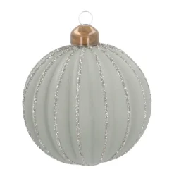 Luxe Kerstbal Mat Met Relief Strepen | Cottage-green | Glas | 8cm