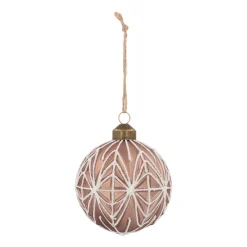 Luxe Kerstbal Met Geometrisch Reliëf | Taupe | Glas | 8 Cm