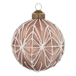 Luxe Kerstbal Met Geometrisch Reliëf | Taupe | Glas | 8 Cm