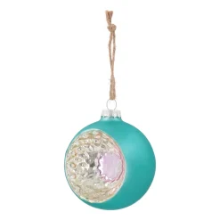 Luxe Kerstbal Met Reflector | Glas | Tealblauw | 8cm