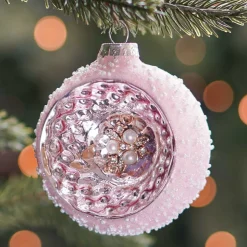 Luxe Kerstbal Met Reflector | Glas | Roze | 8cm