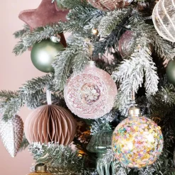 Luxe Kerstbal Met Reflector | Glas | Roze | 8cm