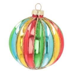 Luxe Kerstbal Met Verticaal Relief | Glas | Multi | 8cm