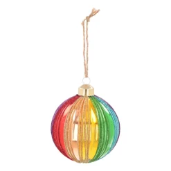 Luxe Kerstbal Met Verticaal Relief | Glas | Regenboog | 8cm