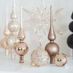 Luxe Kerstbal Pailletten | Champagne | Glas | 8cm